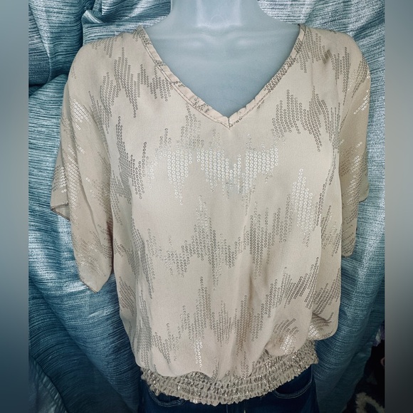 Rue 21 Champagne Rose Gold Batwing Blouse Top Shirt - Medium - Picture 6 of 6